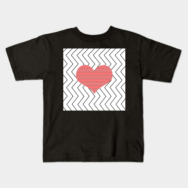 Abstract geometric pattern - heart - zigzag - black and red. Kids T-Shirt by kerens